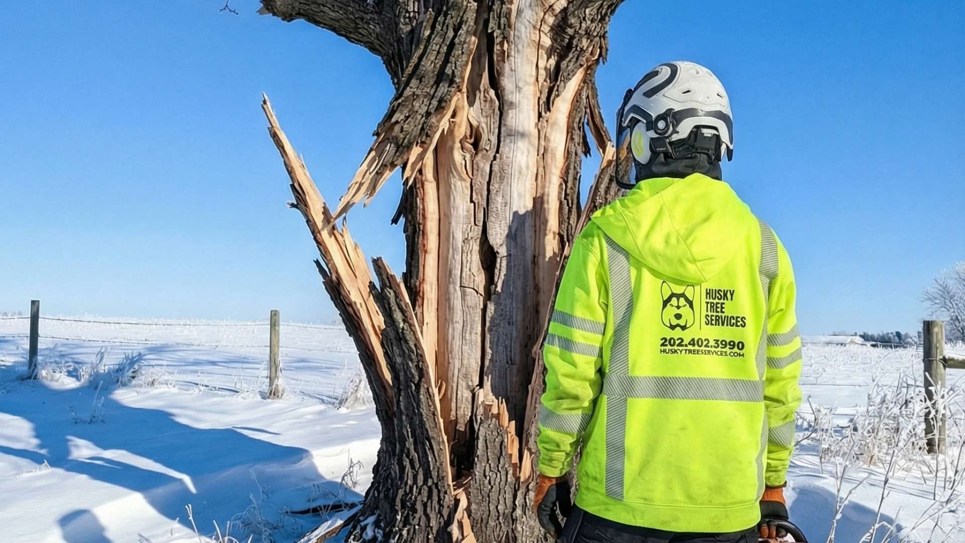 Husky Tree Services crew performing tree removal in Muskego, WI