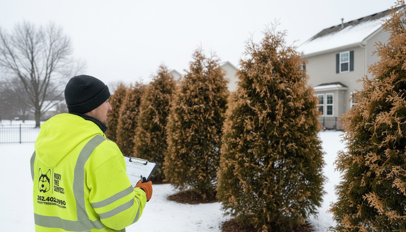 Arborist Tree Inspection – Husky Tree Services Southeast Wisconsin Husky Tree Services crew performing tree removal in Muskego, WI